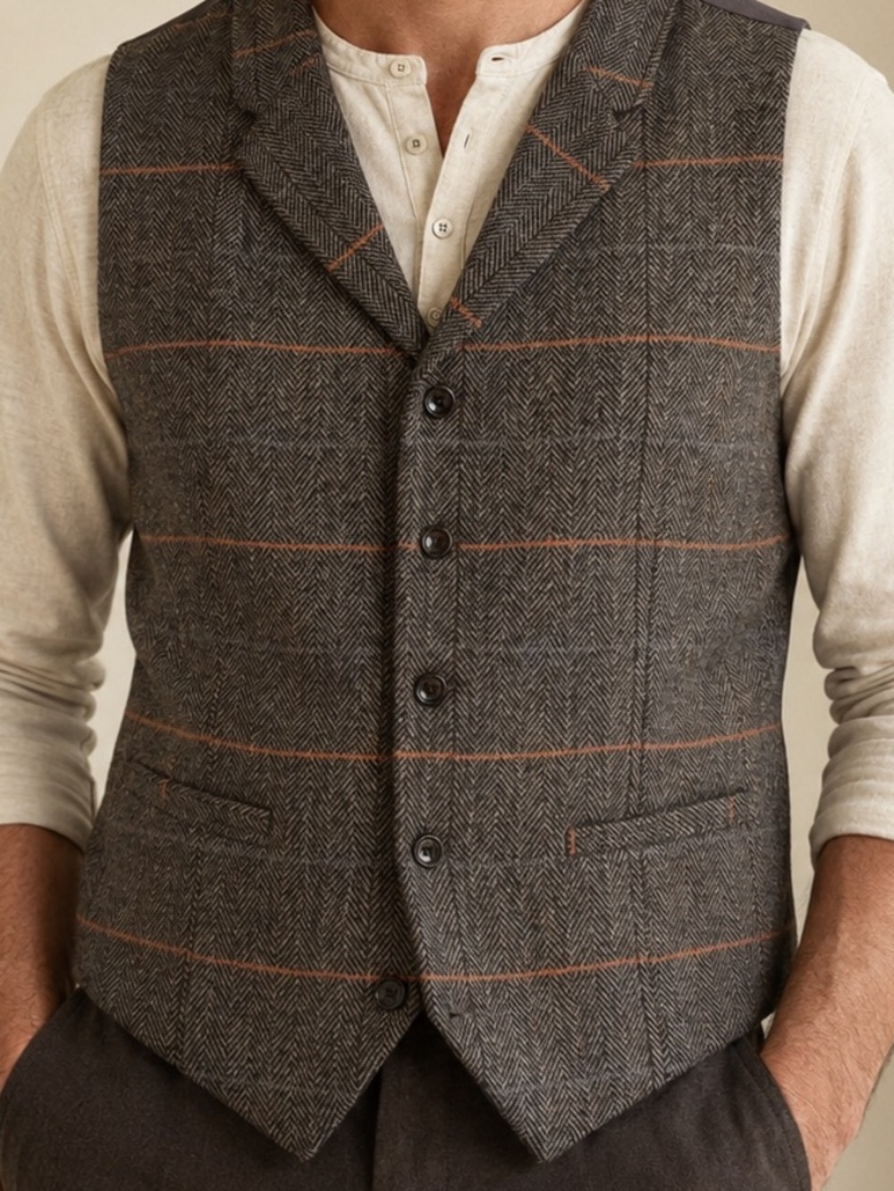 Paul Jones Herringbone Tweed Wool Blend Vest Brown Plaid NWT SIZE MEDIUM